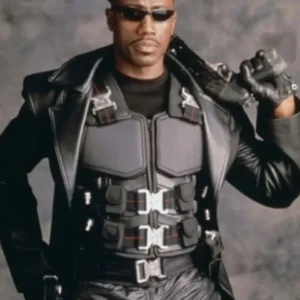 Wesley Snipes Blade Black Leather Buckle Vest