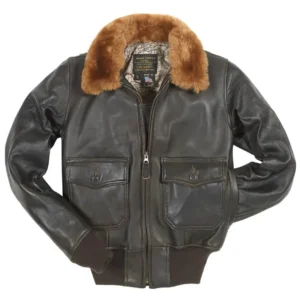 Womens Leather Bomber Jacket with Fur Collar