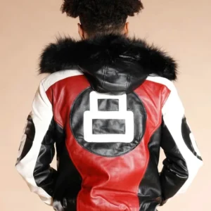 8 Ball Logo Fur Hooded Leather Jacket