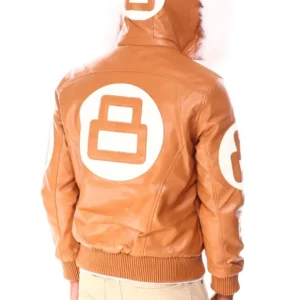 8 Ball Orange Fur Hooded Leather Jacket