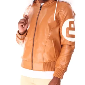8 Ball Orange Fur Hooded Leather Jacket On Sale