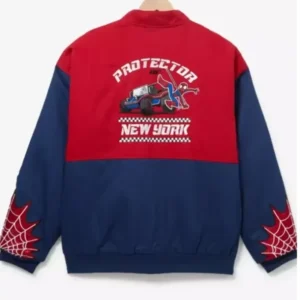 Box Lunch Blue And Red Spiderman Bomber Jacket On Sale