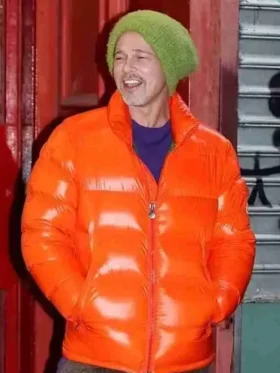 Brad Pitt Wolfs 2024 Orange Puffer Jacket