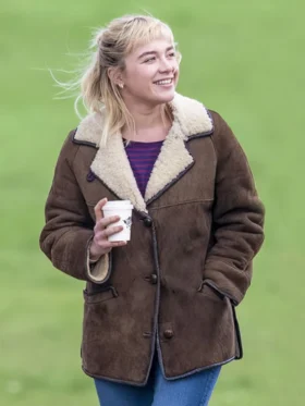 Buy Florence Pugh We Live in Time 2025 Brown Shearling Jacket