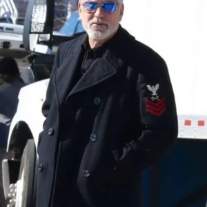 George Clooney 2024 Wolfs Movie Black Wool Peacoat