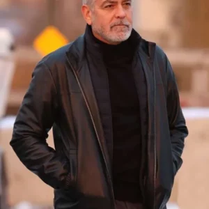 George Clooney Wolfs 2024 Black Leather Jacket