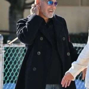 George Clooney Wolfs 2024 Black PeaCoat