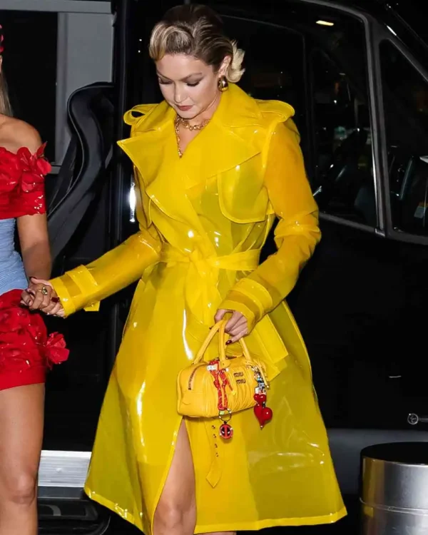 Gigi Hadid Deadpool And Wolverine Yellow Trench Coat