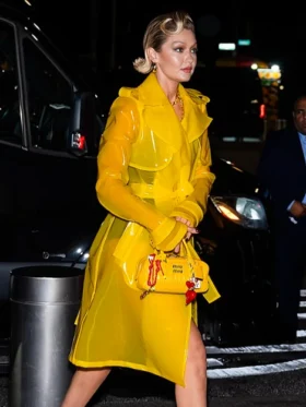 Gigi Hadid Deadpool And Wolverine Yellow Trench Coat On Sale