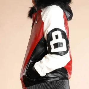 Shop 8 Ball Logo Fur Hooded Leather Jacket