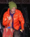 Shop Brad Pitt Wolfs 2024 Orange Puffer Jacket