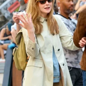 Shop Elle Fanning A Complete Unknown 2024 White Jacket