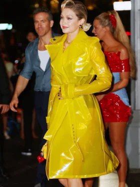 Shop Gigi Hadid Deadpool And Wolverine Yellow Trench Coat