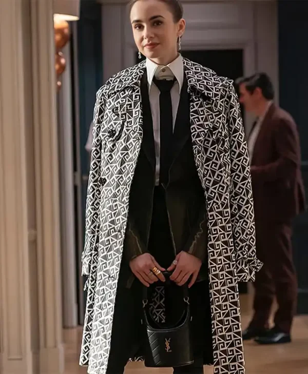 Emily In Paris S04 Lily Collins Geometric Cotton Coat