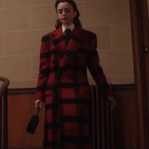 Emily In Paris S04 Lily Collins Red Plaid Wool Twill Coat