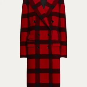 Emily In Paris S04 Lily Collins Red Plaid Wool Twill Coat On Sale