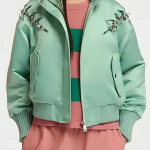 Emily in Paris S04 Ashley Park Embellished Satin Bomber Jacket