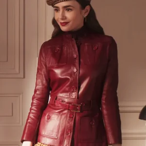 Emily in Paris S04 Lily Collins Red Leather Jacket