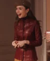 Emily in Paris S04 Lily Collins Red Leather Jacket On Sale
