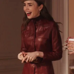 Emily in Paris S04 Lily Collins Red Leather Jacket On Sale