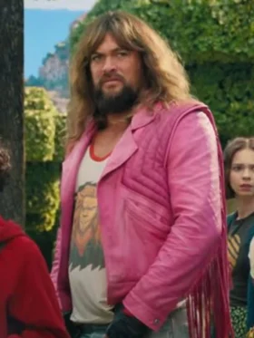 Jason Momoa A Minecraft 2025 Pink Quilted Fringe Jacket