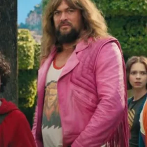 Jason Momoa A Minecraft 2025 Pink Quilted Fringe Jacket