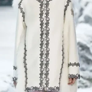 Lily Collins Emily In Paris S04 White Fur Embroidered Coat