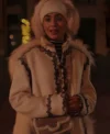 Lily Collins Emily In Paris S04 White Fur Embroidered Coat On Sale