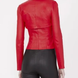 Lily Collins Emily in Paris S04 Red Leather Jacket On Sale