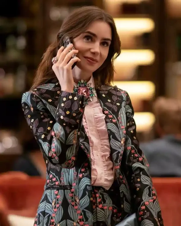 Lily Collins Emily in Paris Season 04 Printed Blazer
