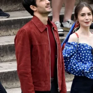 Marcello Emily in Paris S04 Red Suede Leather Jacket On Sale