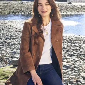Murder In A Small Town 2024 Kristin Kreuk Suede Leather Brown Coat
