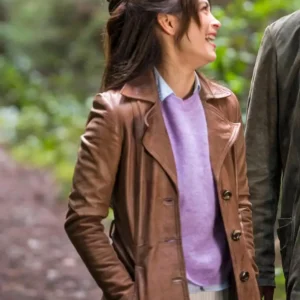 Murder in a Small 2024 Kristin Kreuk Leather Trench Coat