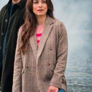 Murder in a Small 2024 Town Kristin Kreuk Beige Tweed Blazer