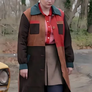 Only Murders in the Building S04 Mabel Patchwork Suede Coat On Sale