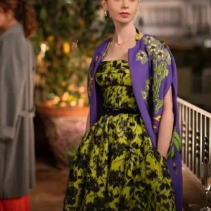 Shop Emily In Paris S04 Lily Collins Purple Cape Coat