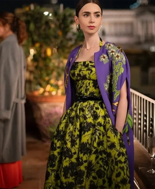 Shop Emily In Paris S04 Lily Collins Purple Cape Coat