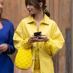 Shop Emily In Paris S04 Lily Collins Yellow Jacket