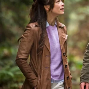 Shop Murder in a Small 2024 Kristin Kreuk Leather Trench Coat