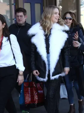 Anya Taylor Joy Black Shearling Leather Jacket