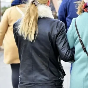 Anya Taylor Joy Black Shearling Leather Jacket Back