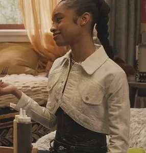 Ashley Banks Bel Air Cropped White Denim jacket For Sale