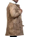 Bane Batman Dark Knight Rises Distressed Brown Cowhide Tom Hardy Long Fur Shearling Leather Coat