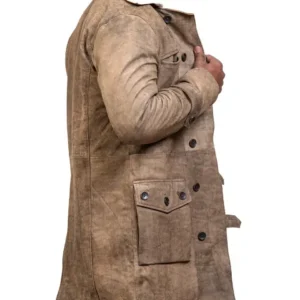 Bane Batman Dark Knight Rises Distressed Brown Cowhide Tom Hardy Long Fur Shearling Leather Coat