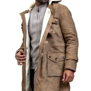 Bane Distressed Brown Cowhide Fur Winter Leather Coat sale