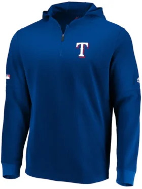 Buy Mens Texas Rangers Majestic Royal Authentic Collection Batting Practice Waffle Quarter Zip Pullover Jacket Sale