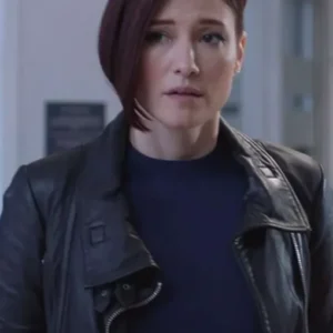 Chyler Leigh Supergirl Alex Danvers Black Leather Jacket Front View 1