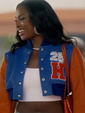Coco Jones Bel Air Blue And Orange Crop Varsity Jacket