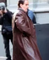 Colin Farrell The Penguin Brown Leather Coat Side View