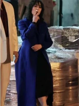 Cristin Milioti The Penguin Blue Long Coat Full View